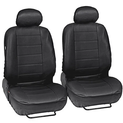 Car Seat Covers Front Pair - Leatherette Synth - Black Arm Rest Slot Premium PU - Image 1 of 4
