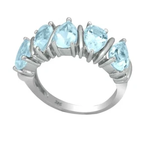 Natural Aquamarine Pear shape Five stones Band Ring 925 Sterling Silver - Picture 1 of 3