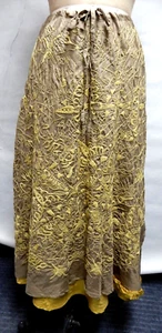 Chan Luu Bronze Silk /Gold Embroidered Midi Skirt SZ Large EUC - Picture 1 of 9