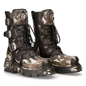 NEU ROCK 591-S15 Stiefel Camouflage Flamme Metallic Schwarz Leder Goth Punk Biker - Bild 1 von 9