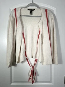 BCBGMaxazria Cardigan Pullover beige creme rosa Bindegürtel Gr. L - Bild 1 von 3
