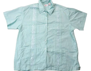 Vintage Haband Guayabera Shirt Mens XL Mint Color Short Sleeve Embroidered 70's - Picture 1 of 10