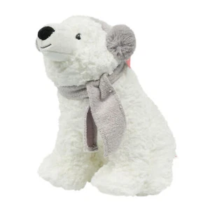 Wish Bear W/Grey Ear Muff & Scarf 10" Plush Doll Stuffed Toy, White - Picture 1 of 3