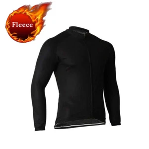 Men's Winter Cycling Jersey Long Sleeve Thermal Fleece Cycling Jersey Top Black - Picture 1 of 4