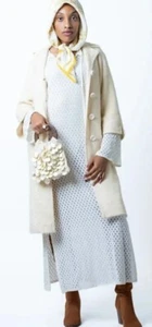 Roos Atkins Coat Ivory Curly Boucle Wool 1960 Jacket Bell Sleeves Size Medium - Picture 1 of 14