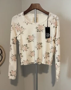 Maglione Chaser Termico Avorio Floreale Pizzo Collo Waffle Maglia Manica Lunga Top S - Foto 1 di 9
