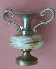 Greek Style Twohandles Vase Alabaster Marble Onyx Brass Hardware Vintage Amphor