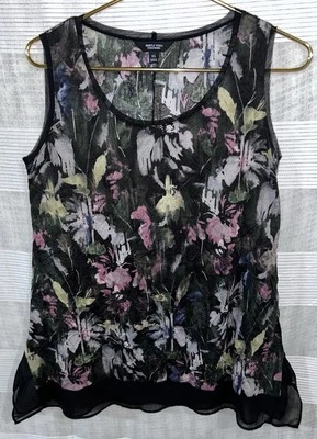 Simply Vera Wang Top 女式 XSmall 黑色花卉无袖背心休闲 — 第 1/4 张图片