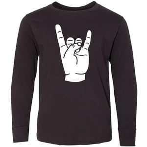 Inktastic Rocker Horns! Youth Long Sleeve T-Shirt Heavy Metal Rock N Roll Punk - Picture 1 of 4