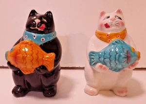 Clay Art Cats Koi Fish 1999 Hand Painted Salt & Pepper Shakers NO CHIPS Koi Fish - Picture 1 of 12