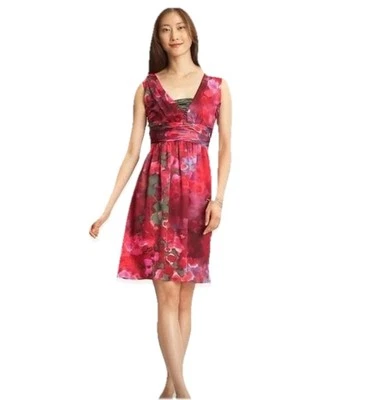 NWT Banana Republic Watercolor Floral Burgundy Silk Dress 0 Petite Jewel Tones - Image 1 of 4