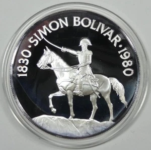 1980 PANAMA - 20 BALBOAS - SIMON BOLIVAR ON HORSE - PROOF SILVER - RARE! - Picture 1 of 3
