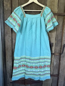 Isabel Perron Vintage 70s Mexican Dress Handwoven Embroidered Cotton Boho - Picture 1 of 11
