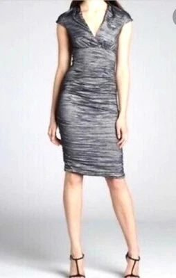 NICOLE MILLER NYC Size 10 NWT Gray Metallic Crinkle Ruched Bodycon Dress 10 - Image 1 of 4