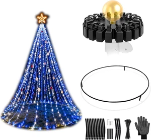 Kit Albero di Natale Palo Bandiera con Palo Bandiera in Plastica Mega Topper Gancio Luce e H - Foto 1 di 12