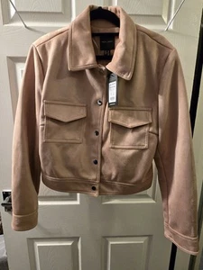 New Look Beige Pink Faux Suede Cropped Jacket BNWT UK14 - Picture 1 of 6