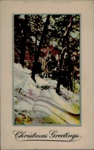 Vintage 1920 Divided Back Christmas Greetings Snow Scene Postcard - Picture 1 of 2