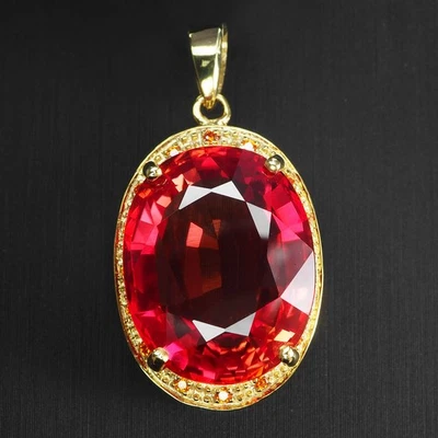 24K Gold Plated 925 Sterling Silver Halo Pendants Vivid Red Sapphire 17.60Ct - image 1 of 4