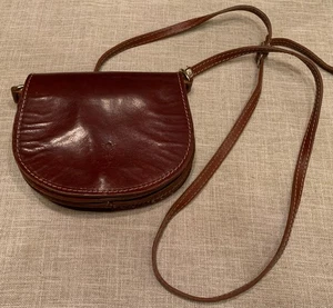 Vera Pelle Umhängetasche italienisch braun Leder Kontrastnähte - Bild 1 von 8