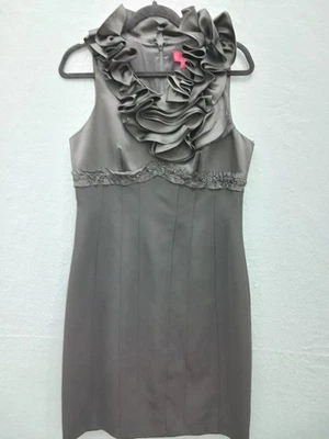 JS Collections Women's Sheath Knee Length Dress 10 Gray Solid Ruffle - Image 1 of 4