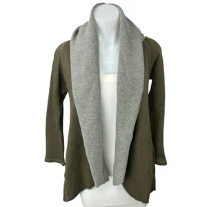 Barneys New York Olive Green Gray Open Front Fleece Cardigan Sweater Jacket XS - Picture 1 of 3