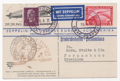 GERMANY TO BRAZIL 1932 ZEPPELIN TRANSATLANTIC FLIGHT FRIEDRICHSHAFEN - Image 1 of 2