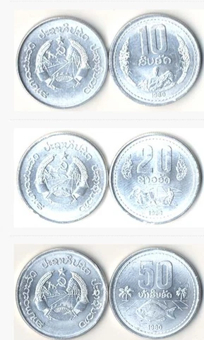 Laos 75 UNC Coins Set 10, 20, 50 Att World Coins Cover