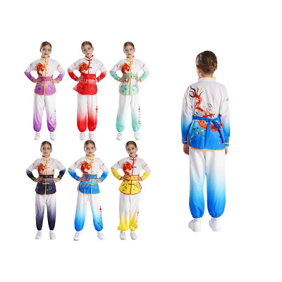 Unisex Uniforme Cinturón Kung Fu Top Prendas para el torso con Pantalones Nudo Botones Niños Niñas Traje Foto 1 de 4