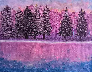 Painting Landscape Original Bob Ross Style Art Trees River Sunset Carla Dancey - Picture 1 of 2