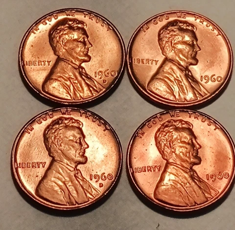 1960 P+D BU Lincoln Memorial Cent Four Coin Small and Large Date Set (4 Coins) Cover