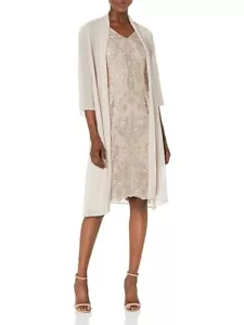 Alex Evenings Women's Short Embroidered Dress with Illusion Jacket - Taupe - 14P - Picture 1 of 11
