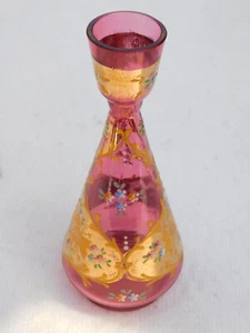 Jarrón antiguo de arándano Moser pintado a mano de 7" florero bohemio checo dorado y floral - Imagen 1 de 6