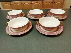 Set 5 piattini tazze zuppa Theodore Haviland New York MOSAICO ROSSO brodo crema - Foto 1 di 6
