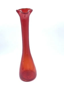 Mid Century Modern Red Vase Ruffle Clear Rim Foil Sticker Hand Blown - Picture 1 of 4
