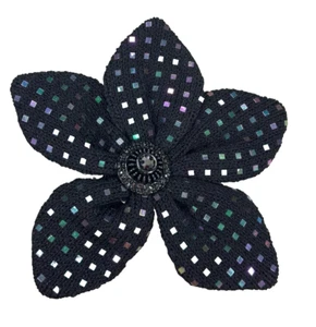 NEW Vintage ST. JOHN Knit Evening Flower Pin Brooch Black Embellished Santana - Picture 1 of 8