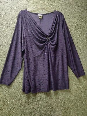 Blusa túnica top Jaclyn Smith clásica para mujer 3XL púrpura adornada Foto 1 de 4