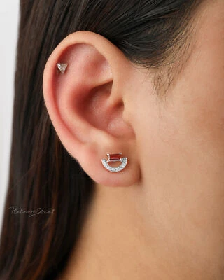 Pendientes de arco estilo Art Deco con diamantes y piedras preciosas de turmalina rosa de platino 950 Foto 1 de 4