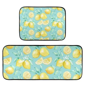 Lemon Kitchen Rugs and Mats 2 Piece Non Slip Washable Teal Runner Rug Set for... - Picture 1 of 5
