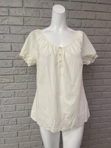 Tommy Hilfiger Women Ivory Cotton Scallop Hem Paisley Blouse Size M - Picture 1 of 8