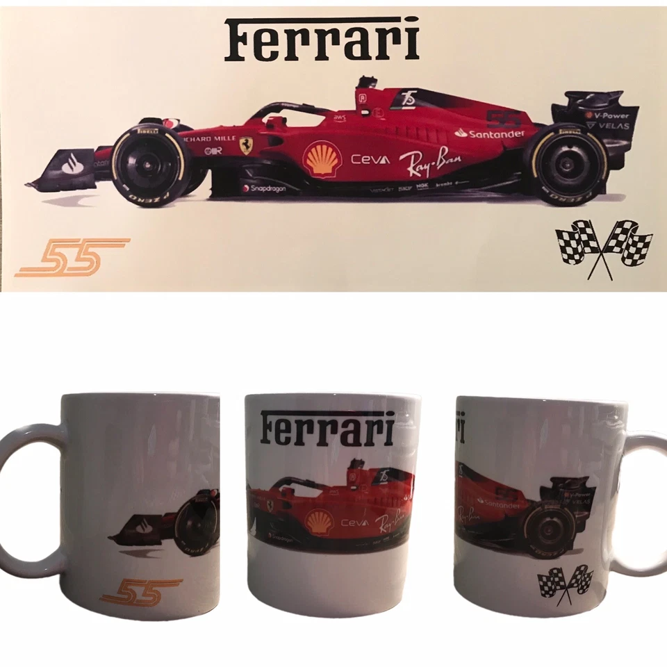 Tasse à café Carlos Sainz Ferrari voiture Formule 1 cadeau parfait pour les fans - Photo 1/1