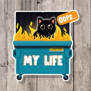 Dumpster Fire Cat Funny Humor Vinyl Laptop Sticker Water Bottle Sticker Decal - Picture 1 of 4