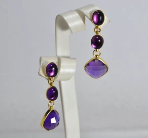 ORECCHINI ARGENTO 925 OVALI E CABOCHON AMETISTA IDROTERMALE AGHT 0971 - Foto 1 di 3