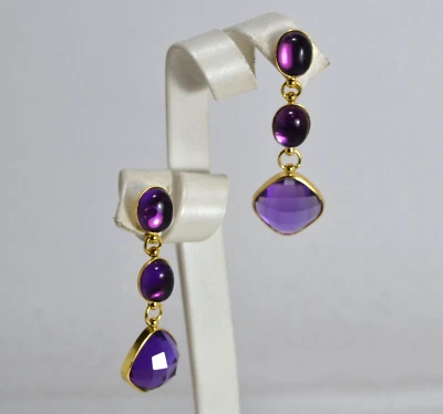 ORECCHINI  ARGENTO 925 OVALI E CABOCHON AMETISTA IDROTERMALE           AGHT 0971 - Immagine 1 di 3