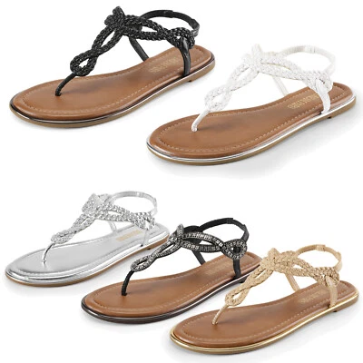 Sandálias femininas planas de verão confortáveis tiras em T sandálias tanga sandálias para caminhada - Imagem 1 de 4