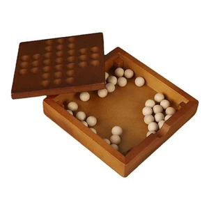 Wooden Solitaire Board Game and 33 Marbles Chess Marbles Game Board Tabletop - Picture 1 of 6