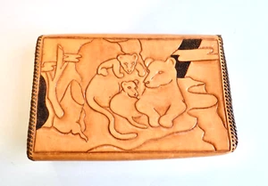 Vintage Tooled Leather Clutch Purse Big Cat Mountain Lion Name Peggie - Picture 1 of 7
