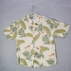 Half Moon Bay Men Button Up Shirt 2XL Green Hawaiian Silk Blend Short Sleeve - Picture 1 of 7