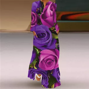 Runway Womens Beach Holiday Floral Print Dress Maxi Loose Fit Long Sleeve Spring - Picture 1 of 43