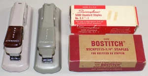 2 VINTAGE BATES STOWAWAY STAPLERS & 2 BOXES OF VINTAGE STAPLES - Picture 1 of 3