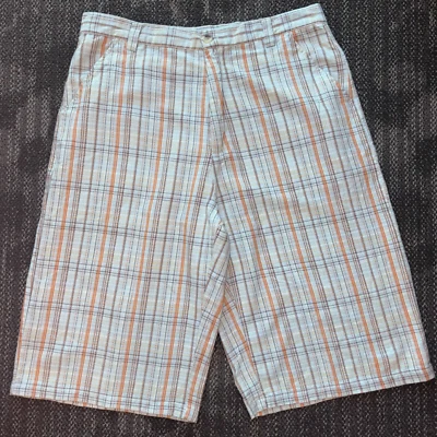 Pantalones Cortos Brooklyn Express BX 70 Para Hombre Talla 38/A Cuadros Azul y Naranja/Sueltos Relajados Foto 1 de 4